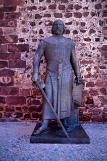 Statue of King Sancho in front of the castle, Castelo de Silves, Algarve, Portugal