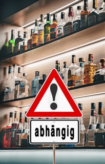 Symbolic image, warning sign for alcohol addiction, danger of addiction, alcohol abuse, health