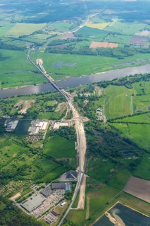 Aerial view, federal motorway A14 Elbe bridge, Elbe bridge, Wittenberge, Elbe, river, Brandenburg,