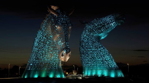 Europe, Scotland, England, The Kelpies, illuminated horse figures, Falkirk