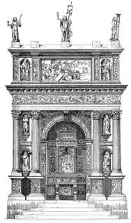 Historical architectural illustration from the 19th Century, 1882, portal of the Johanneum,