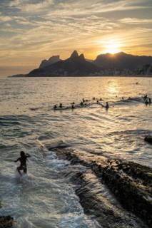 Sunset at Ipanema Beach, Praia do Arpoador, Ipanema, Rio de Janeiro, Brazil