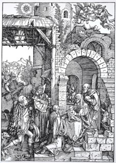 Picture cycle From the Life of the Virgin Mary, the Adoration of the Magi, woodcut by Albrecht
