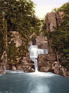 Bracklinn Falls and Bridge, Callander, Scotland, Historic, digitally restored reproduction from a