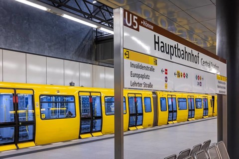 Central railway station subway station on line U5 with subway. Berlin, Germany