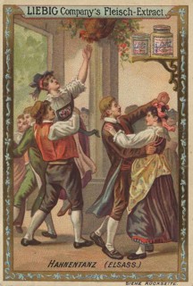 Picture series various dances, the cock dance, here from Alsace, is one of the old rural folk