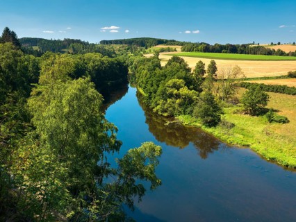 View of the river Saale in the Saale valley near Hirschberg, Thuringia, Germany