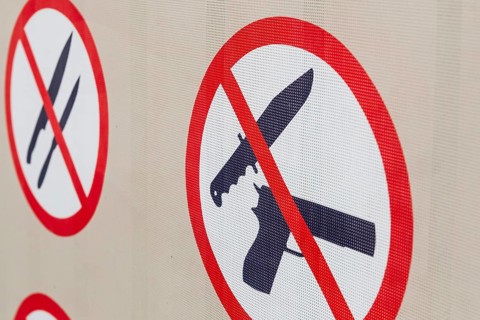 Pictogram with knife and weapons ban at an event in Düsseldorf, Germany