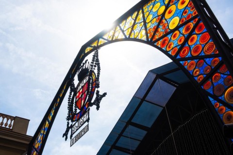 Sign at the entrance to the Mercado de la Boqueria in Barcelona, Spain