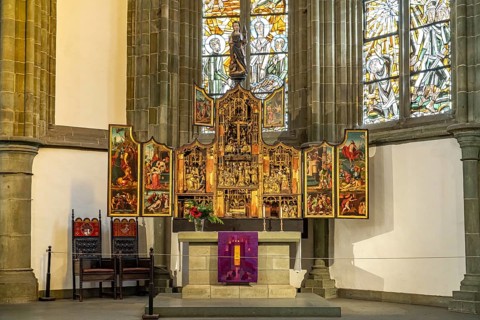 The Klepping Altar in the interior of St. Peter's Church in Soest, North Rhine-Westphalia, Germany