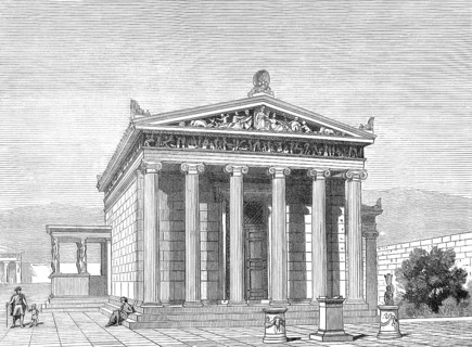 Reconstruction of the Erechtheion or Erechtheum, an ancient Greek temple on the north side of the