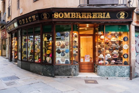 An old milliner's shop in the historic centre of Barcelona, Spain