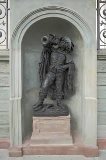 Bronze sculpture and memorial to trumpeter from Säckingen, landmark, trumpet, making music,