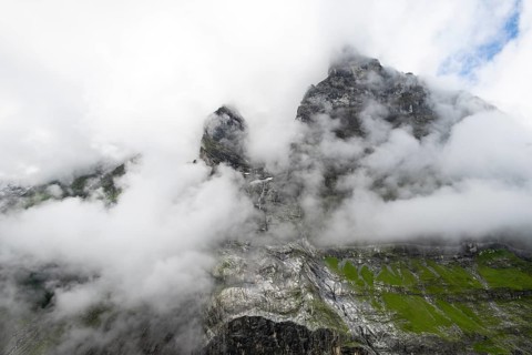 Cloudy mountain peaks, Bernese Alps, Bernese Oberland, Switzerland