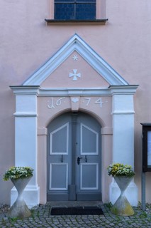 Entrance portal of the pilgrimage church, built 1674, Heldmannsberg, Middle Franconia, Bavaria,