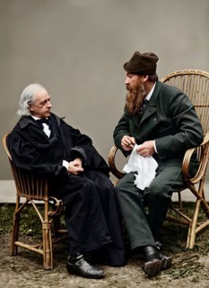 Portrait of historian and lawyer Theodor Mommsen talking with sculptor Reinhold Begas, writer,