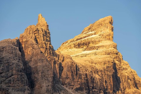 Sunset, mountain valley, Castelletto Superiore and Cima Sella peaks, Brenta Mountains, Brenta,