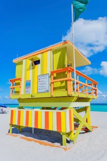 Art Deco Lifeguard hut on South Beach, Ocean Drive, Miami Beach, Miami, Florida, USA