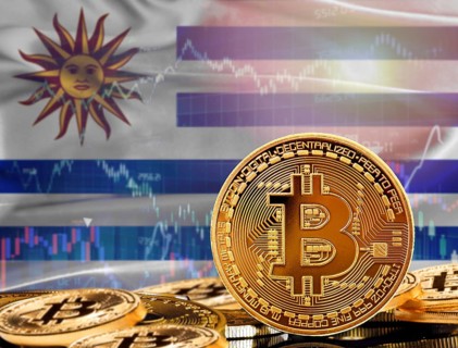 Investors in cryptocurrency and Blockchain Technology in Uruguay, Concept. Bitcoin with Uruguay