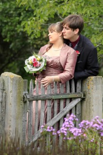 Happy wedding couple after the wedding ceremony, Lower Saxony, man, woman, 25-30, 25, 30, years,