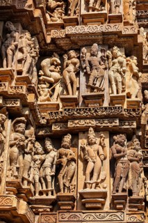 Famous stone carving sculptures, Vishvanath Temple, Khajuraho, India. Unesco World Heritage Site