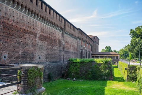 Castello Sforzesco in Milan on a sunny day, Milan, Italy