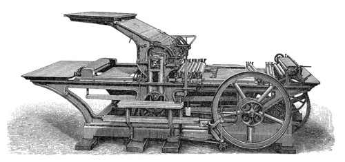 Historical illustration, 19th Century, Industrial Lithography printing press, Druckmaschine,