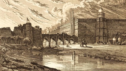 Delhi Palace and Selim Gurh or Salimgarh Fort, Dheli, India, 16th century castle, round corner