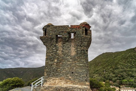 The Tour de Nonza tower in Nonza, Cap Corse, Corsica, France