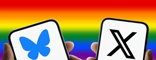 Bluesky and X (twitter) logo is displayed on smartphone.