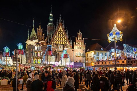 WROCLAW, POLAND - NOVEMBER 24, 2023: Traditional Christmas fair called Jarmark Bozonarodzeniowy in