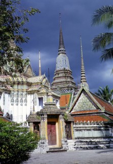 Dekorierte Stupas im buddhistischen Tempel Wat Pho, Bangkok, Thailand, Asien, 1964