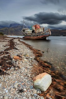 Shipwreck, coast, sea, mountains, long exposure, cloudy, autumn, Corpach Shipwreck, Corpach, Fort