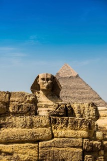 Sphinx and pyramid, Giza pyramids, UNESCO World Heritage Site, Giza, Cairo, Egypt