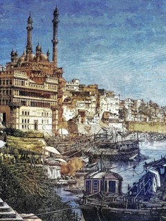 City of Benares on the Ganges, India, coloured wood engraving, reproduction from a model from ca