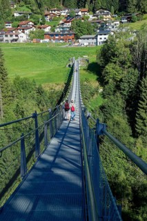 Suspension bridge at Matrei-Trautson Castle, Matrei am Brenner, Wipptal, Tyrol, Austria