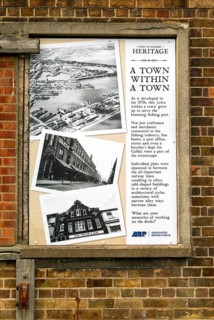 Port of Grimsby heritage history information notice, Grimsby docks, north east Lincolnshire,