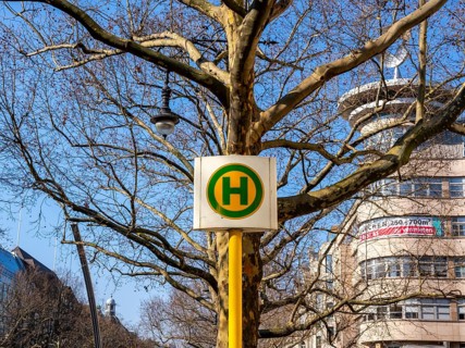 Berliner Verkehrsbetriebe bus stop on Kurfürstendamm, Berlin, Germany