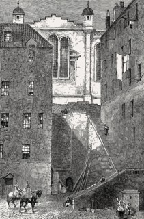 The Parliament stairs, Edinburgh, Scotland, 19th century