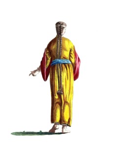 Historical clothing, fashion over time, traditional costume of a woman of the Moors around 1695,