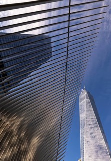 From below an architectural look from below at the impressive skyscrapers of New York, featuring