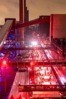 Ice rink at the Zollverein coking plant, ice skating with music and many lighting effects, Essen,