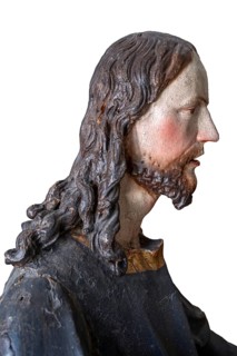 Palmesel wooden figure around 1880, Christ detail on white background, Dominican convent