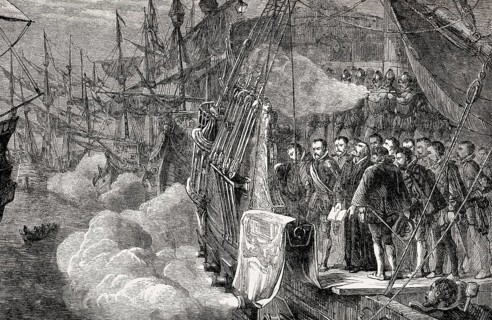 Sir Francis Drake's burial at sea off Portobello, Panama, 28 January 1596, From British Battles on