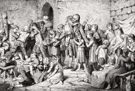 Johann Heinrich Pestalozzi among the orphans at Nidwalden after the desolation of the canton