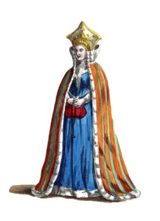 Historical clothing, fashion over time, traditional costume of a lady from Livonia in 1577,
