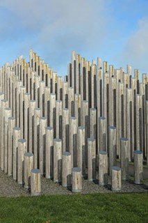 Pole pyramid sculpture, modern art, abstract art, art installation, large sculpture, many geometric