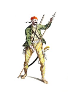 Historical clothing, fashion over time, clothing of a Russian Tolpache in 1742, digitally restored