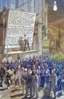 Publication of the bulletins on the state of President Garfield in front of the office of the New