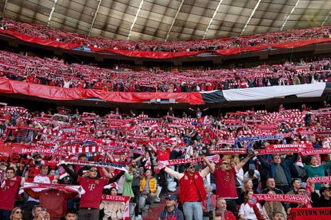 South curve, fan block, fans, fan curve, scarves, atmosphere, atmospheric, Allianz Arena, Munich,